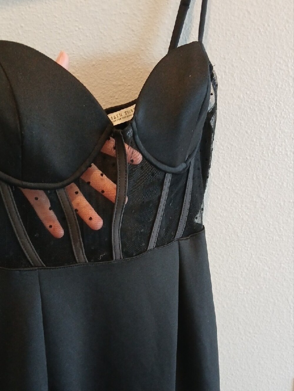 12th Tribe Savannah Black Corset Maxi Spaghetti-Strap Sheer Tiered Maxi Dress - Picture 3 of 7